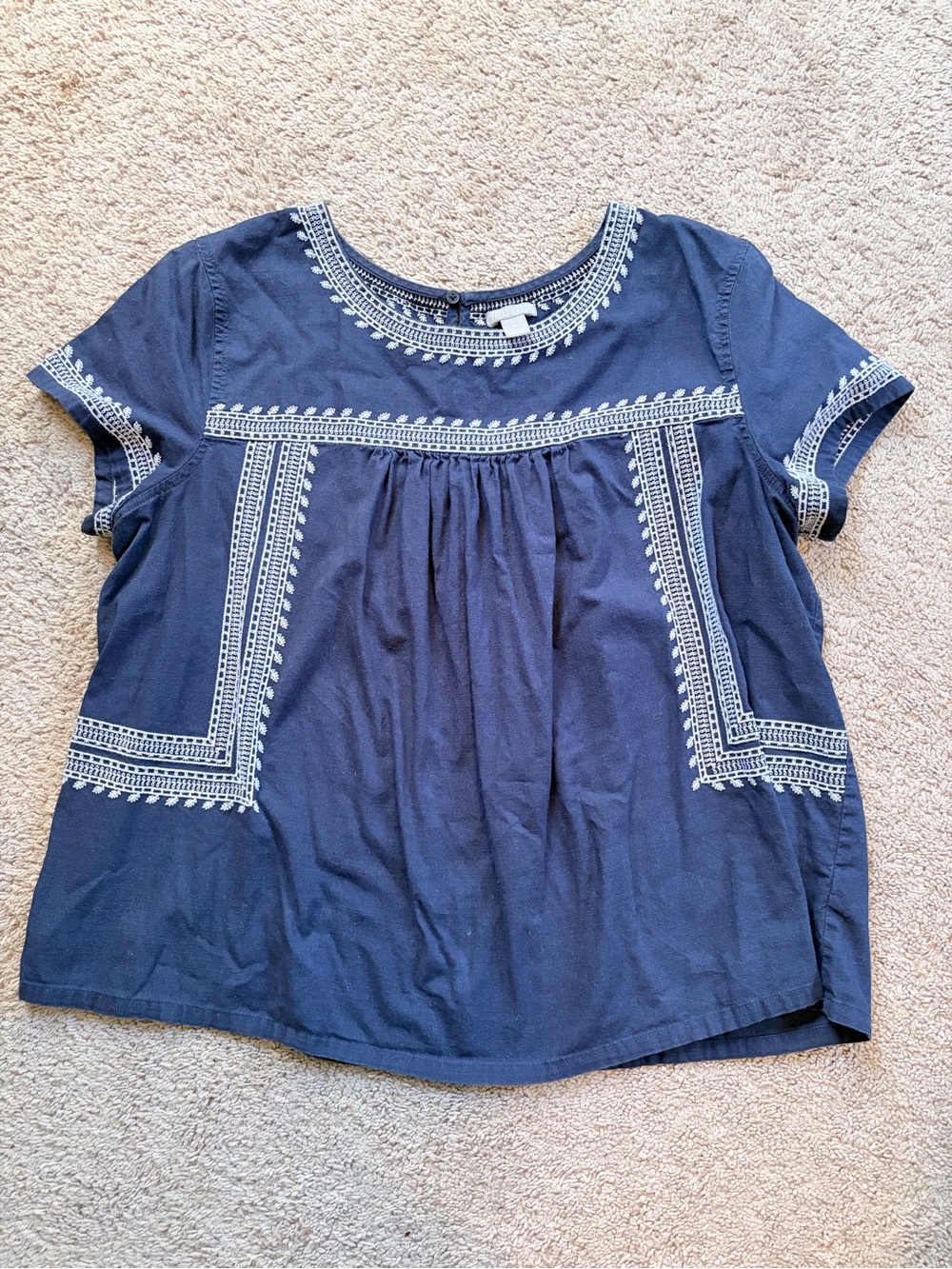 Falls Creek Navy Short-Sleeve Embroidered Peasant Top